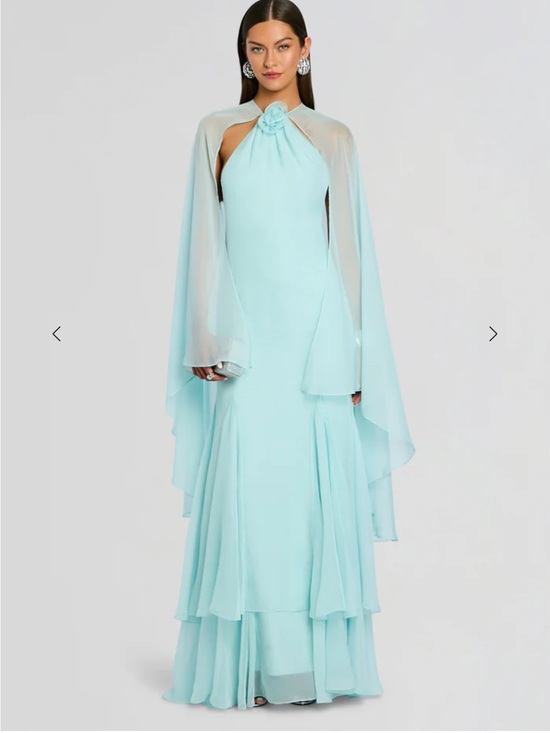Retrofete Dresses & Skirts - Retrofete Aqua Halter Maxi Gown with Cape and Rosette